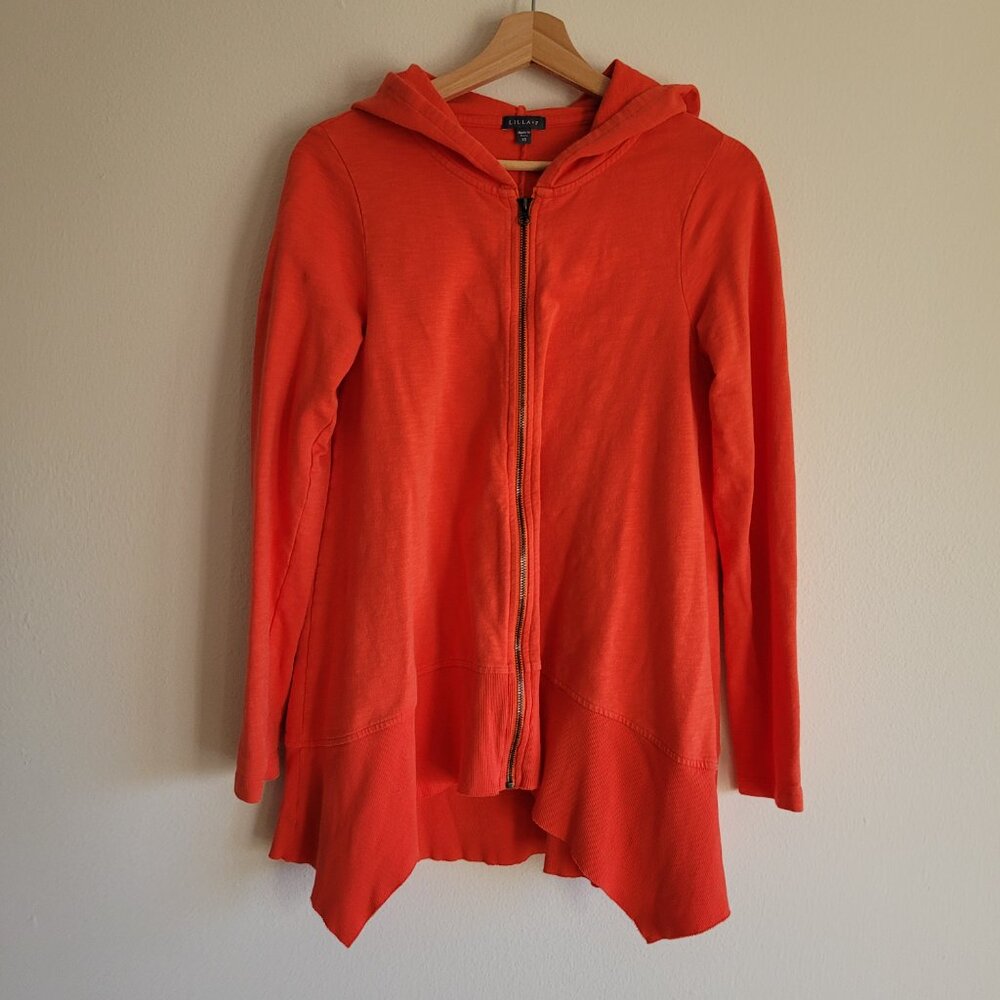 Lilla P Hoodie Jacket Women Orange Full Zip Hi Lo Sharkbite Hem S